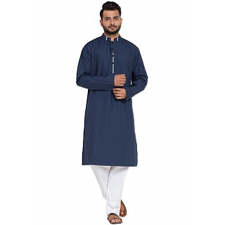 Designer Cotton kurta-Pyjama set- Navy Blue